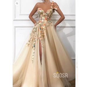 SQOSA A-line One Shoulder Tulle Appliques Long
Prom Dress with Slit
NEVER WORN